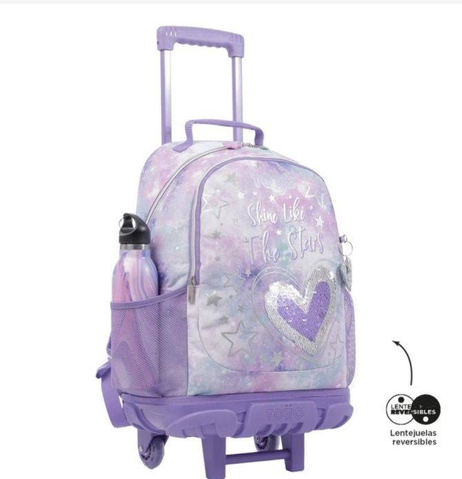 MORRAL TOTTO RUEDAS BOMPER SHINY HEART - TALLA L - LILA