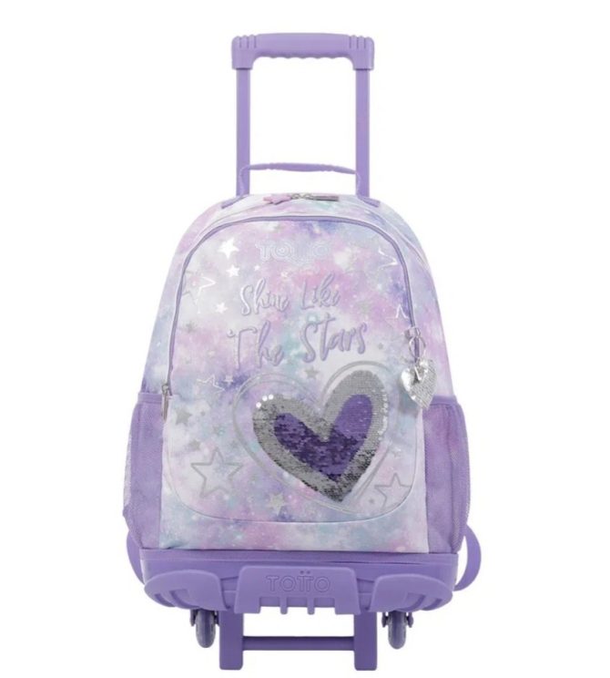 MORRAL TOTTO RUEDAS BOMPER SHINY HEART - TALLA L - LILA