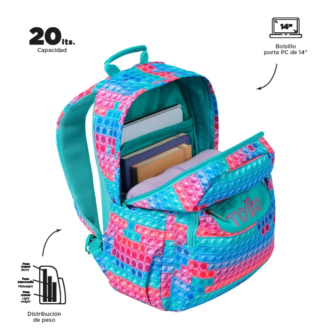 MORRAL TOTTO ACUARELA JUVENIL PORTA PC 14" - TALLA L - AZUL