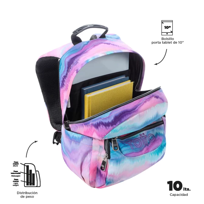 MORRAL TOTTO TEMPERA GLITTER JUVENIL PORTA TABLET 10" - TALLA S - ROSADO