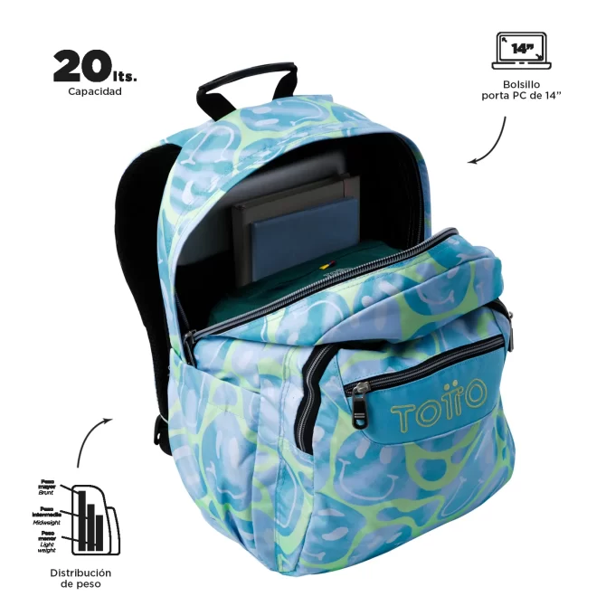 MORRAL TOTTO ACUARELA JUVENIL PORTA PC 14" - TALLA L - AMARILLO