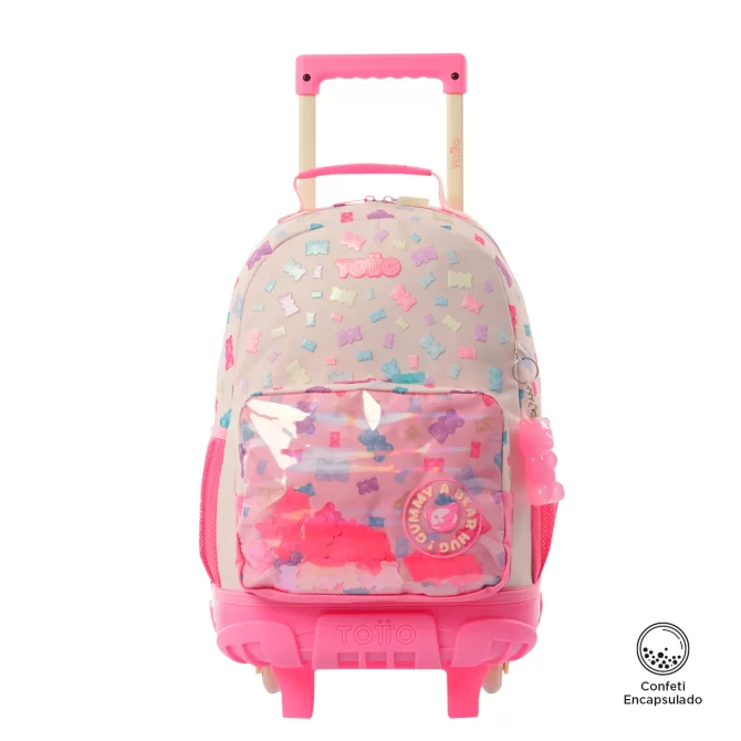MORRAL TOTTO RUEDAS GUMMY BEAR - TALLA M - ROSADO