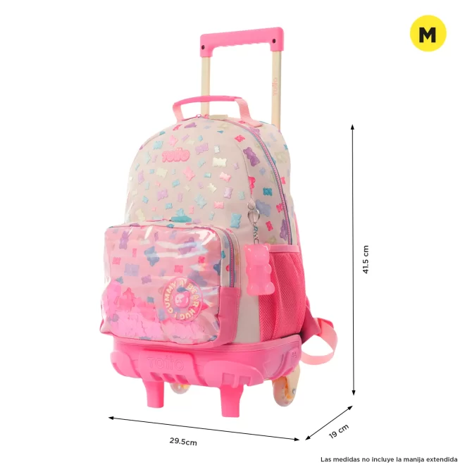 MORRAL TOTTO RUEDAS GUMMY BEAR - TALLA M - ROSADO