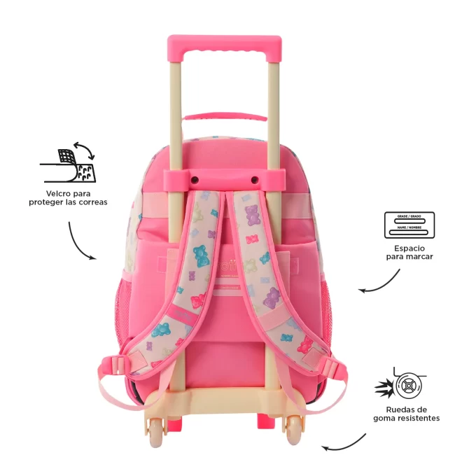 MORRAL TOTTO RUEDAS GUMMY BEAR - TALLA M - ROSADO