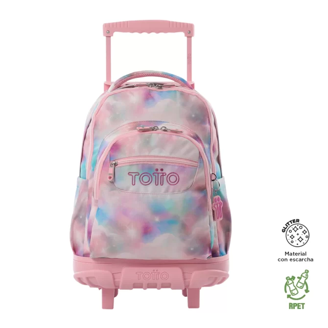 MORRAL TOTTO RUEDAS RENGLON GLITTER - TALLA L - ROSADO