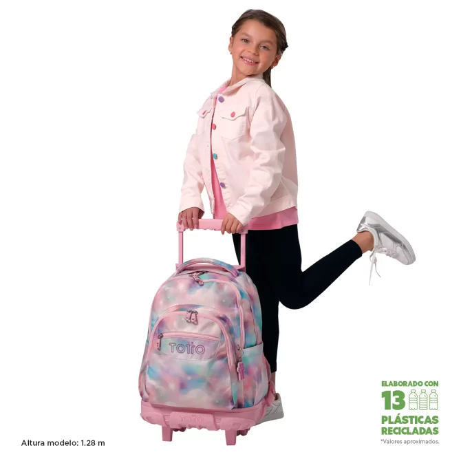 MORRAL TOTTO RUEDAS RENGLON GLITTER - TALLA L - ROSADO