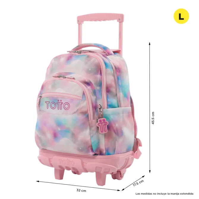 MORRAL TOTTO RUEDAS RENGLON GLITTER - TALLA L - ROSADO