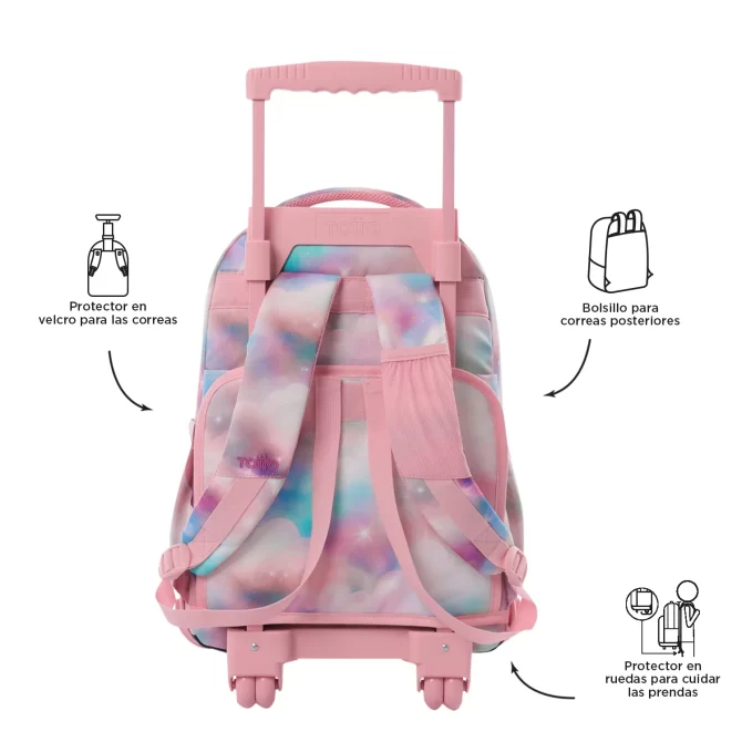 MORRAL TOTTO RUEDAS RENGLON GLITTER - TALLA L - ROSADO