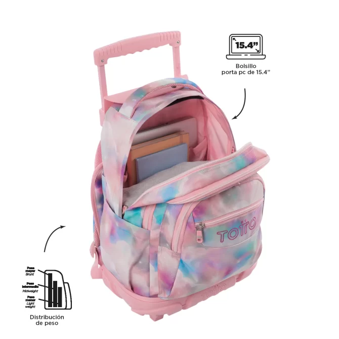 MORRAL TOTTO RUEDAS RENGLON GLITTER - TALLA L - ROSADO