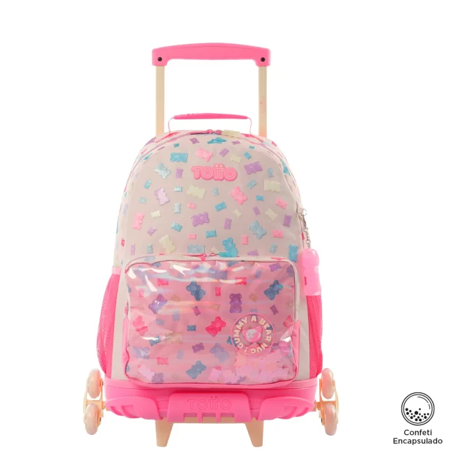 MORRAL TOTTO RUEDAS GUMMY BEAR - TALLA L - ROSADO