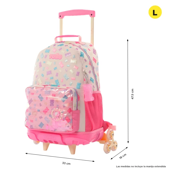 MORRAL TOTTO RUEDAS GUMMY BEAR - TALLA L - ROSADO
