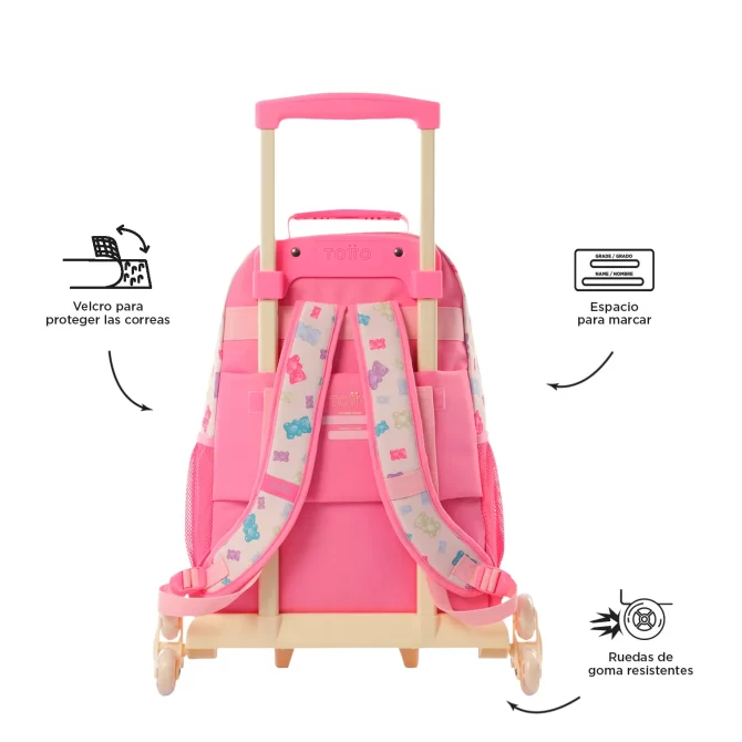 MORRAL TOTTO RUEDAS GUMMY BEAR - TALLA L - ROSADO