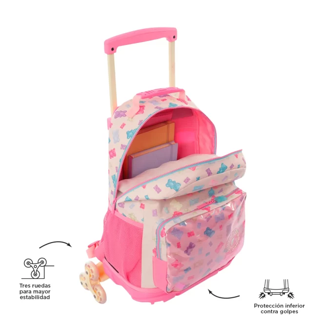 MORRAL TOTTO RUEDAS GUMMY BEAR - TALLA L - ROSADO