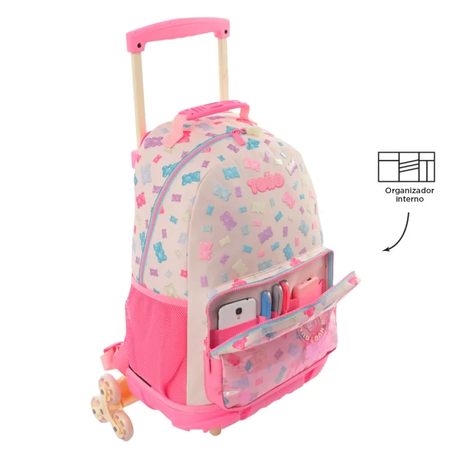 MORRAL TOTTO RUEDAS GUMMY BEAR - TALLA L - ROSADO