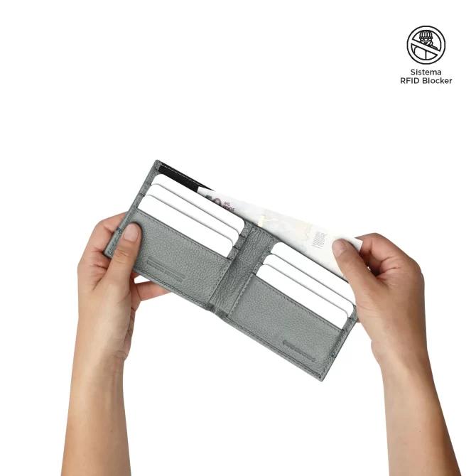 BILLETERA TOTTO LEDER - GRIS 100% CUERO