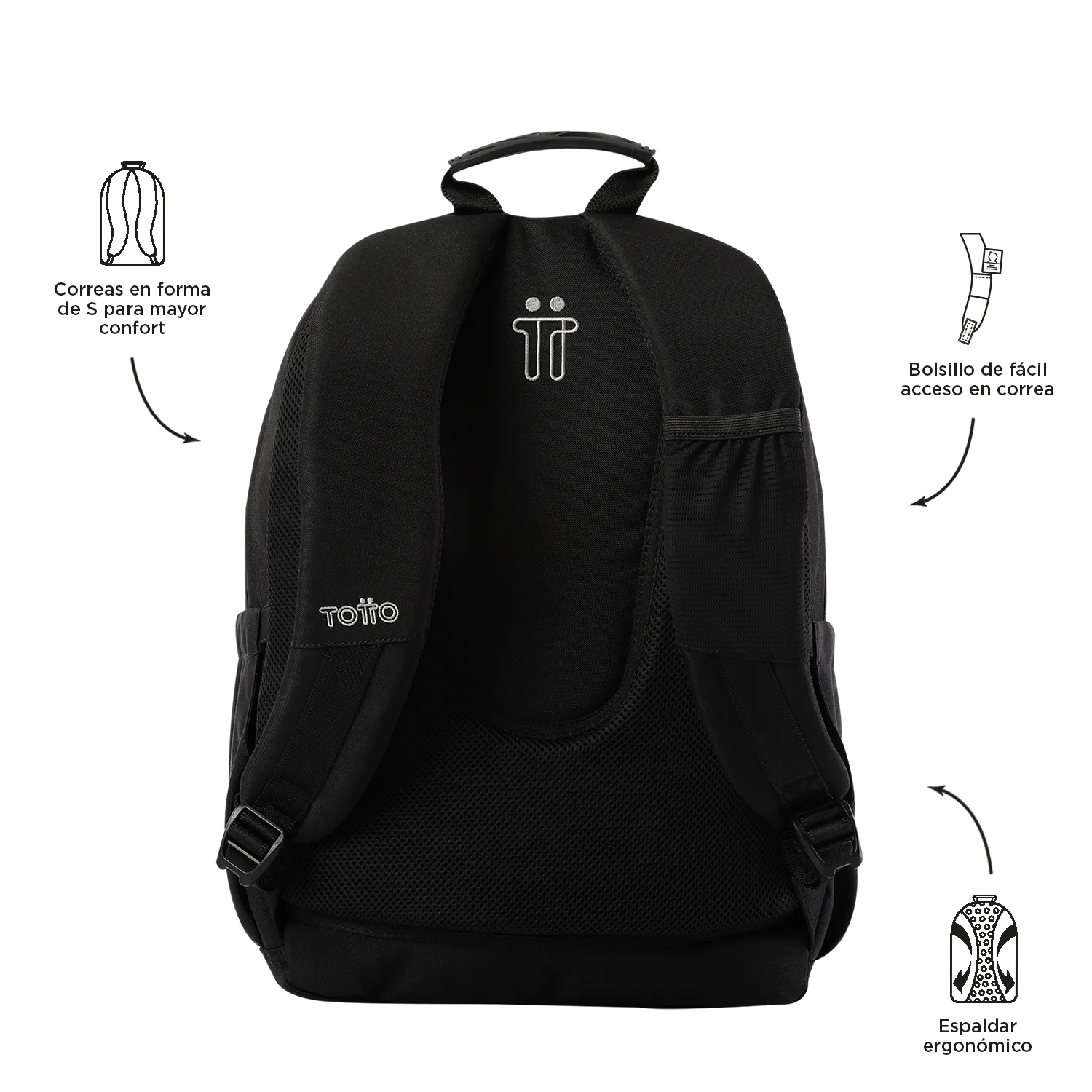 MORRAL TOTTO ACUARELA JUVENIL PORTA PC 14" - TALLA L - NEGRO