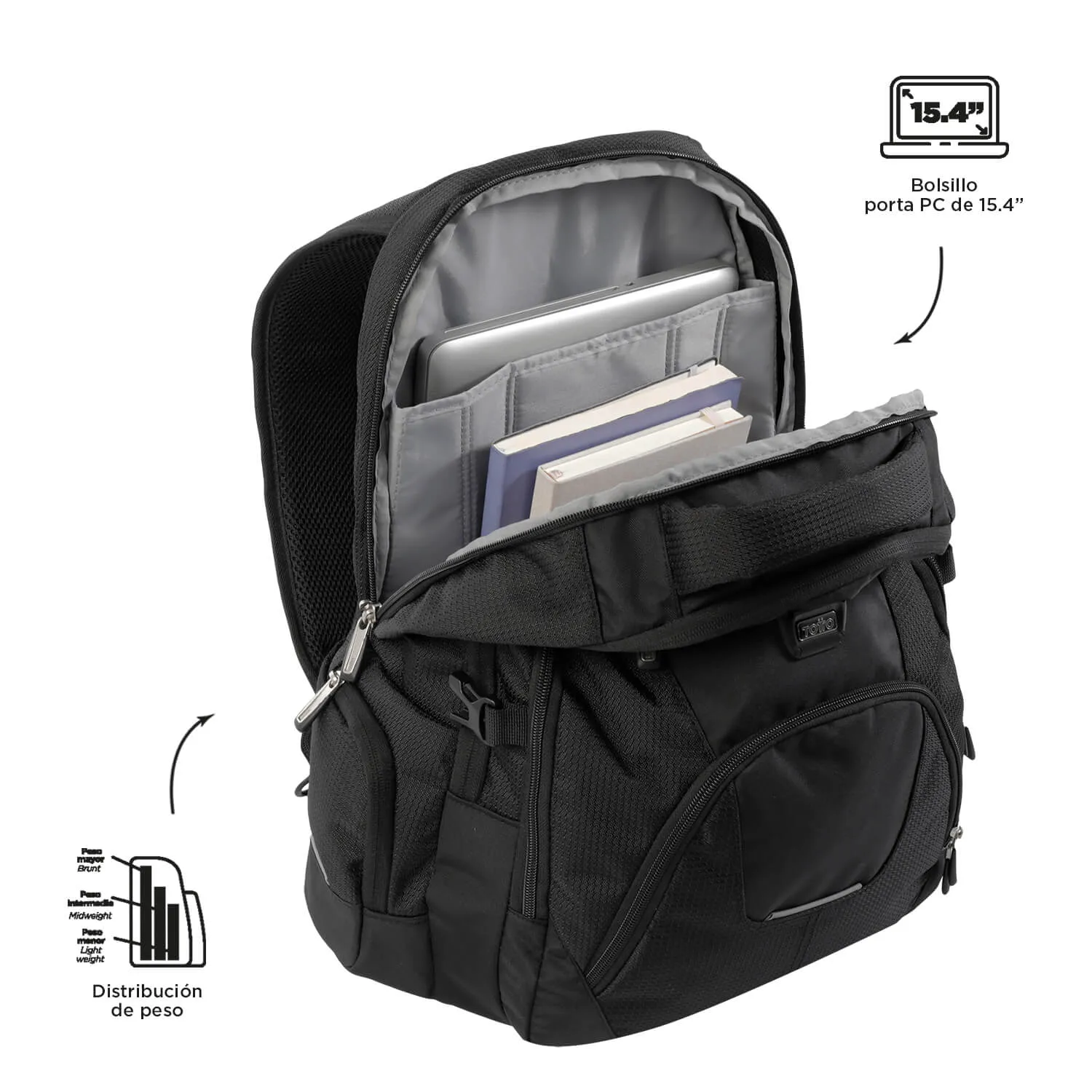 MORRAL TOTTO POLIXAN TACTICO PORTA PC 15.4" - TALLA XL - NEGRO
