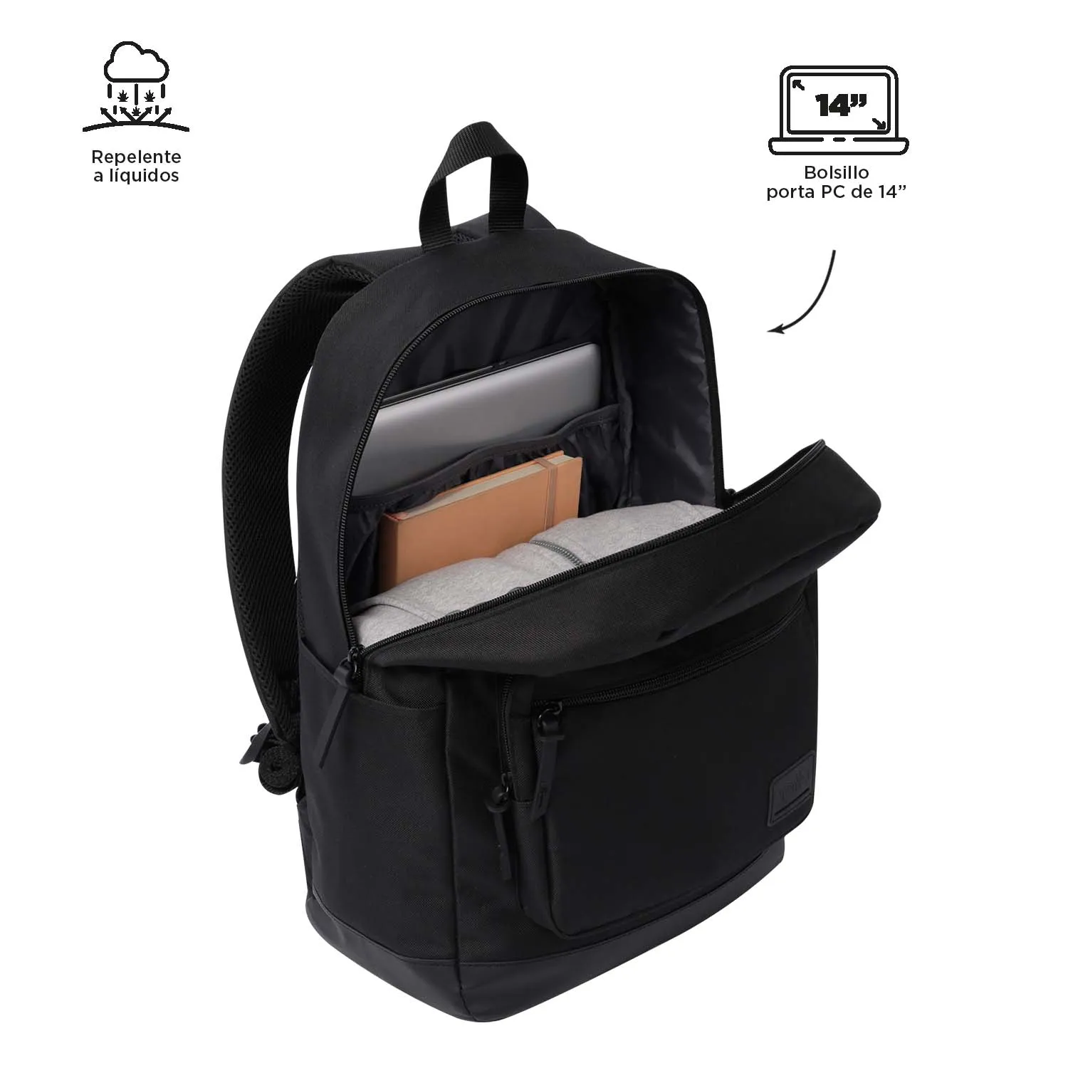 MORRAL TOTTO TOCAX UNIVERSITARIO PORTA PC 14" - TALLA L - NEGRO
