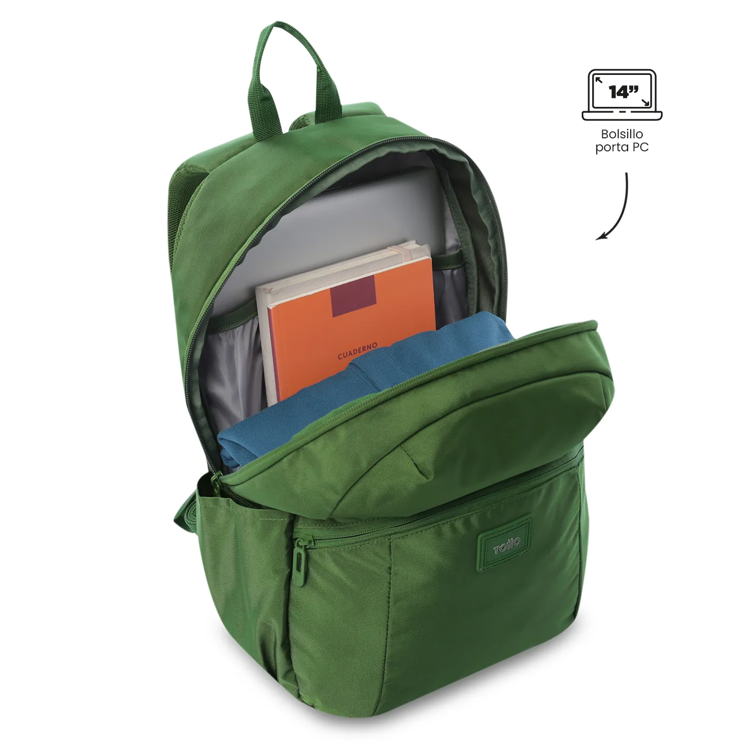 MORRAL TOTTO TRIK UNIVERSITARIO PORTA PC 14" - TALLA M - VERDE