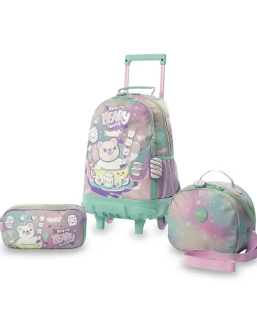 COMBO TOTTO RUEDAS MELLOW - TALLA M - GRIS - MORRAL + LONCHERA + CARTUCHERA