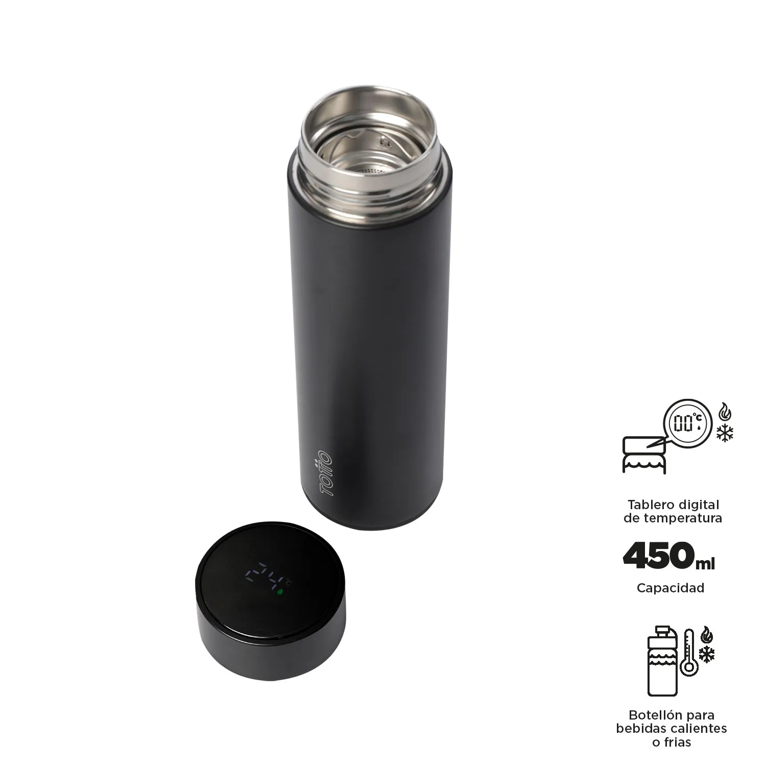 TERMO TOTTO SCAN 450 ML - NEGRO - Imagen 2