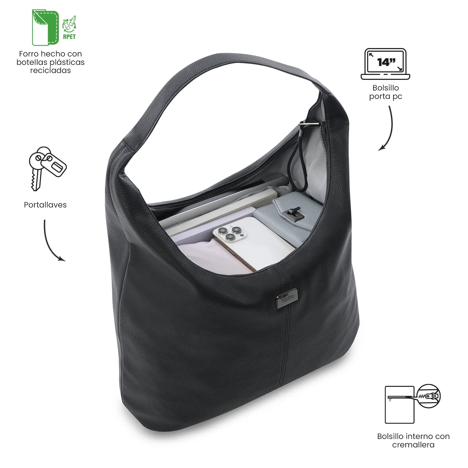 BOLSO TOTTO SMOOTH PORTA PC 14" - NEGRO - TALLA L - Imagen 5