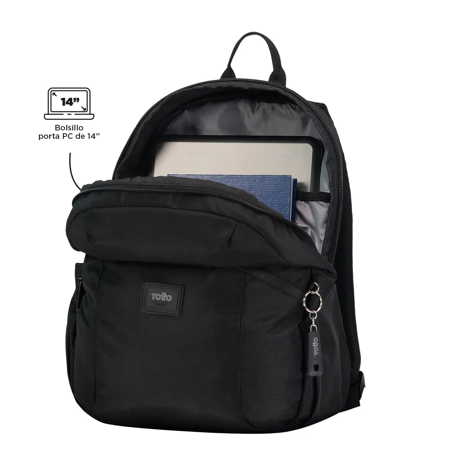 MORRAL TOTTO TRIK UNIVERSITARIO PORTA PC 14" - TALLA M - NEGRO - Imagen 4
