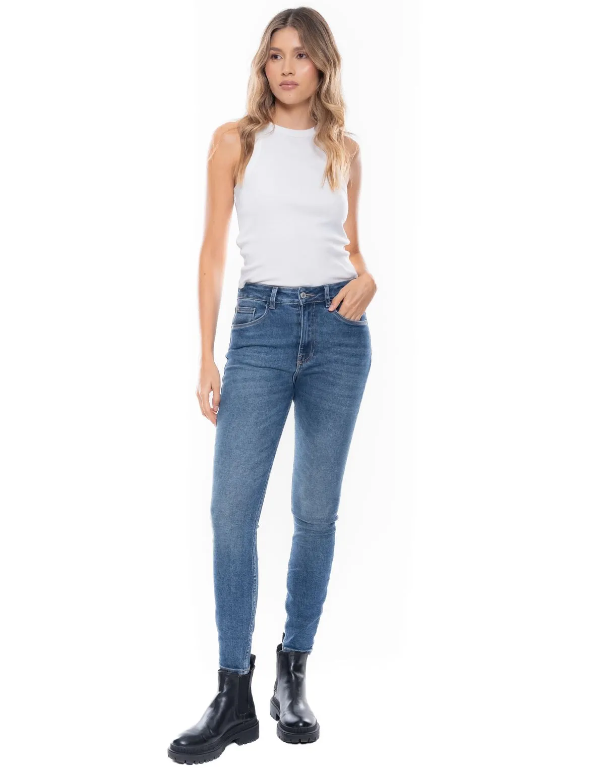 JEAN COLOR BLUE MUJER - HIGH WAIST SKINNY FIT - Imagen 7