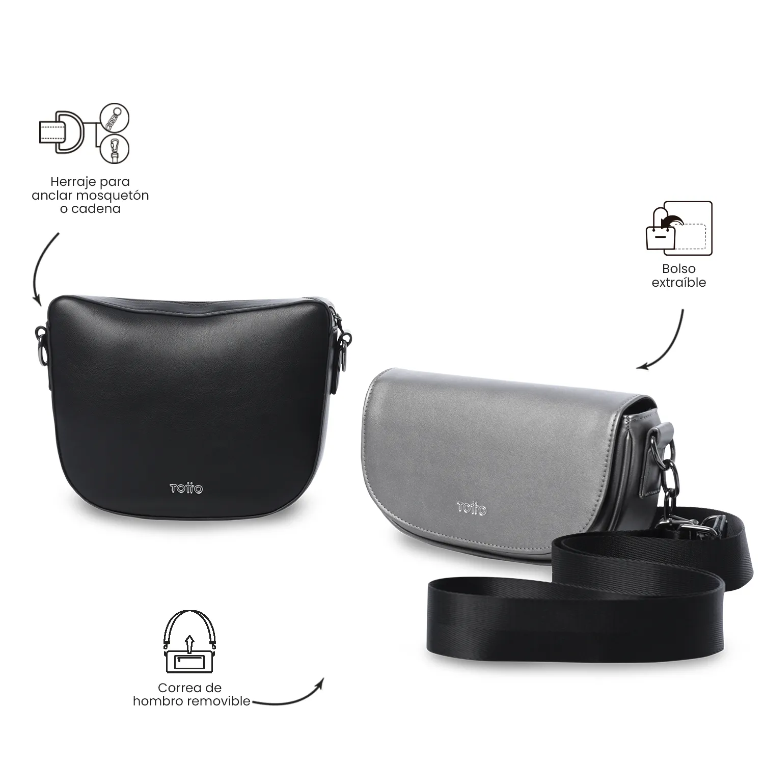 BOLSO TOTTO STYLE 2 EN 1 CROSSBODY - GRIS - Imagen 5