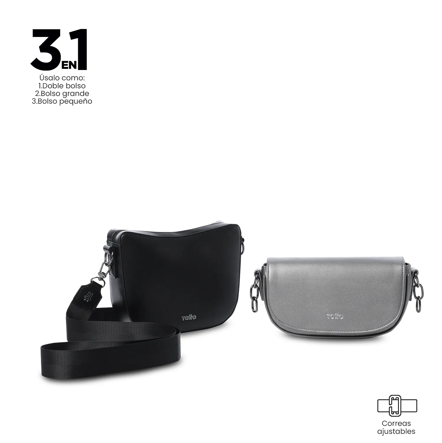 BOLSO TOTTO STYLE 2 EN 1 CROSSBODY - GRIS - Imagen 3