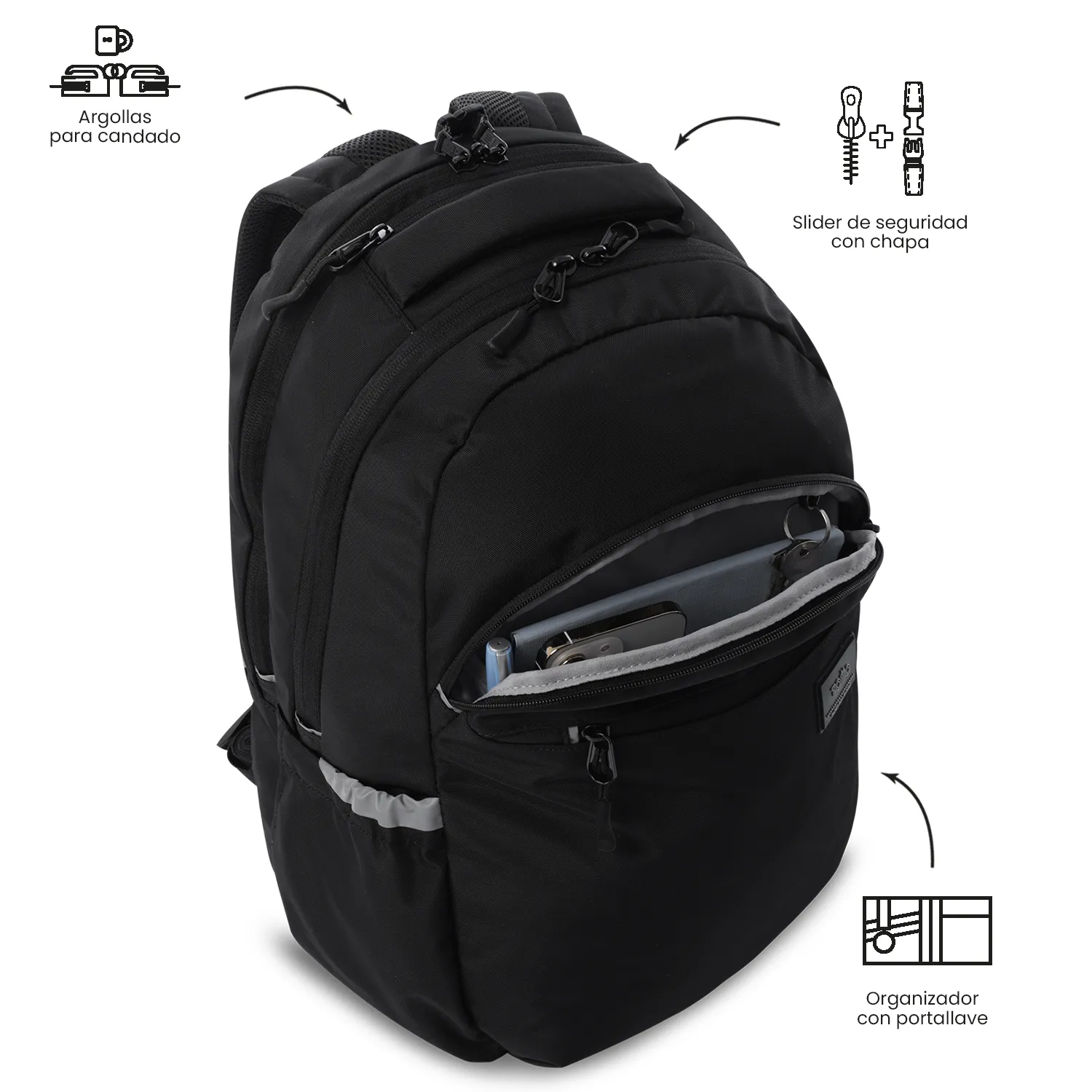 MORRAL TOTTO INDO PORTA PC 15.4" - TALLA L - NEGRO - Imagen 6