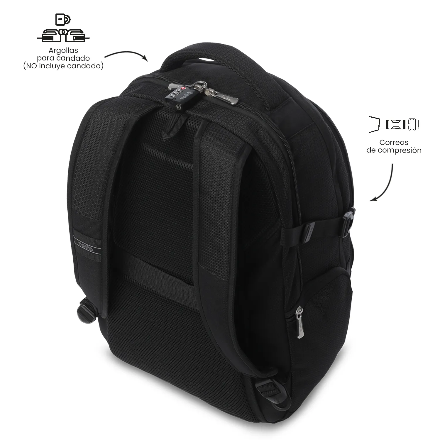 MORRAL TOTTO POLIXAN 3.0 PORTA PC 16" - TALLA XL - NEGRO - Imagen 7