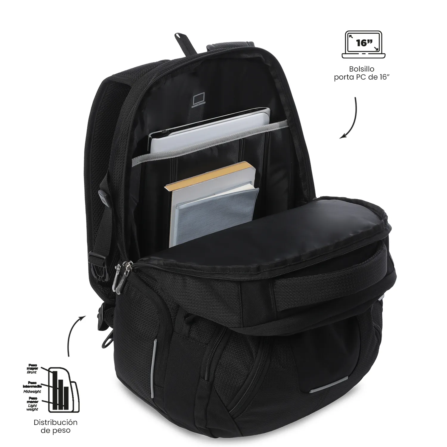 MORRAL TOTTO POLIXAN 3.0 PORTA PC 16" - TALLA XL - NEGRO - Imagen 5