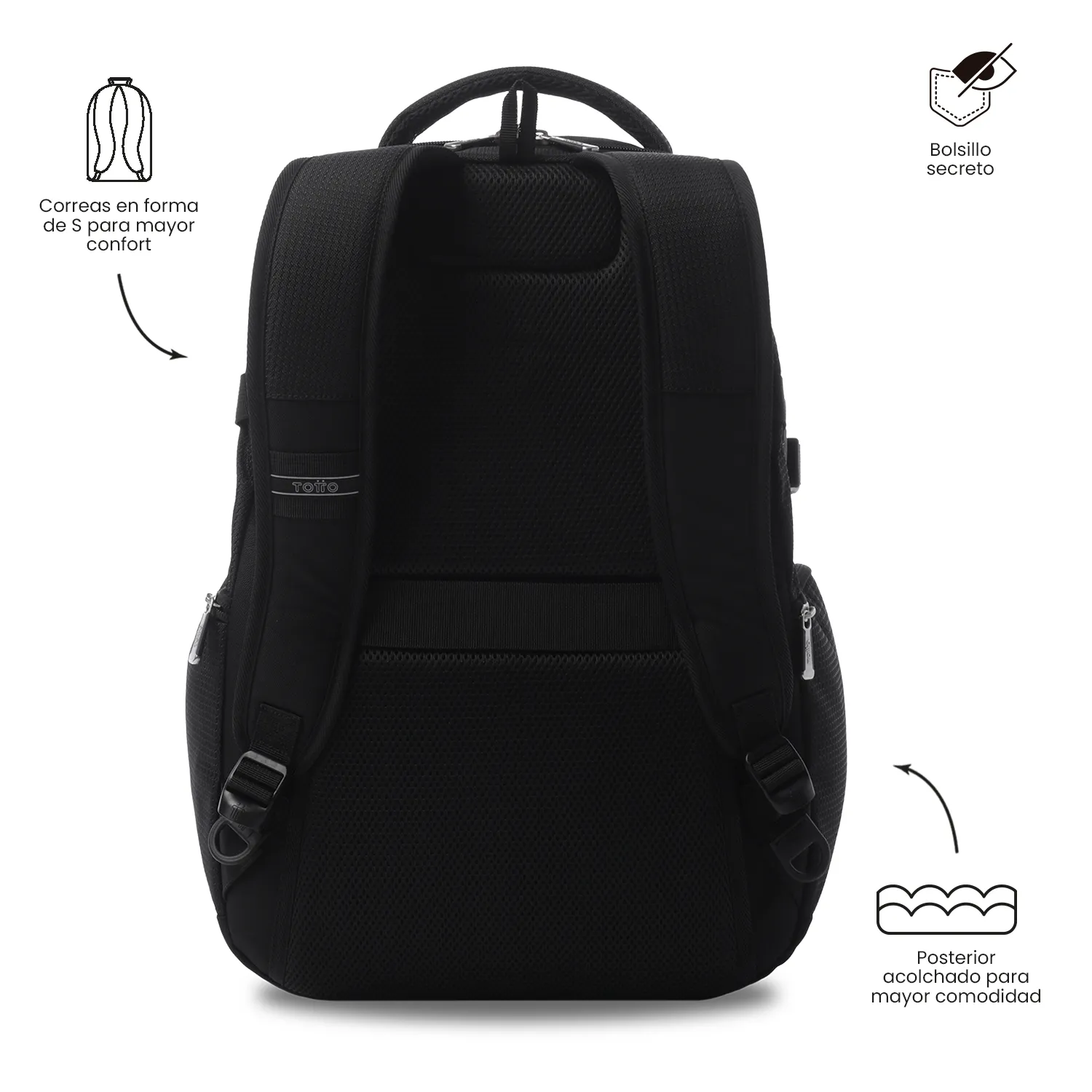 MORRAL TOTTO POLIXAN 3.0 PORTA PC 16" - TALLA XL - NEGRO - Imagen 4