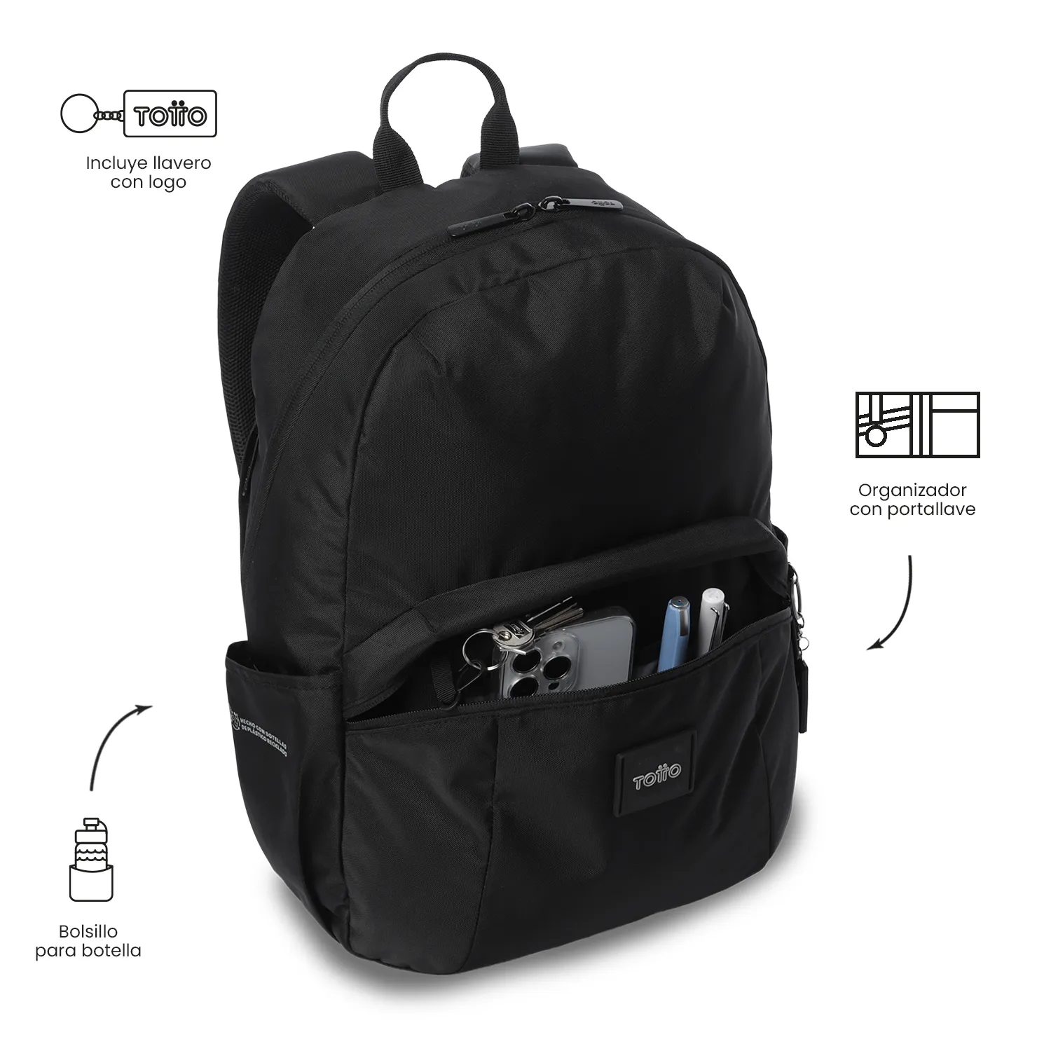 MORRAL TOTTO TRIK 2.0 PORTA PC 14" - TALLA M - NEGRO - Imagen 6