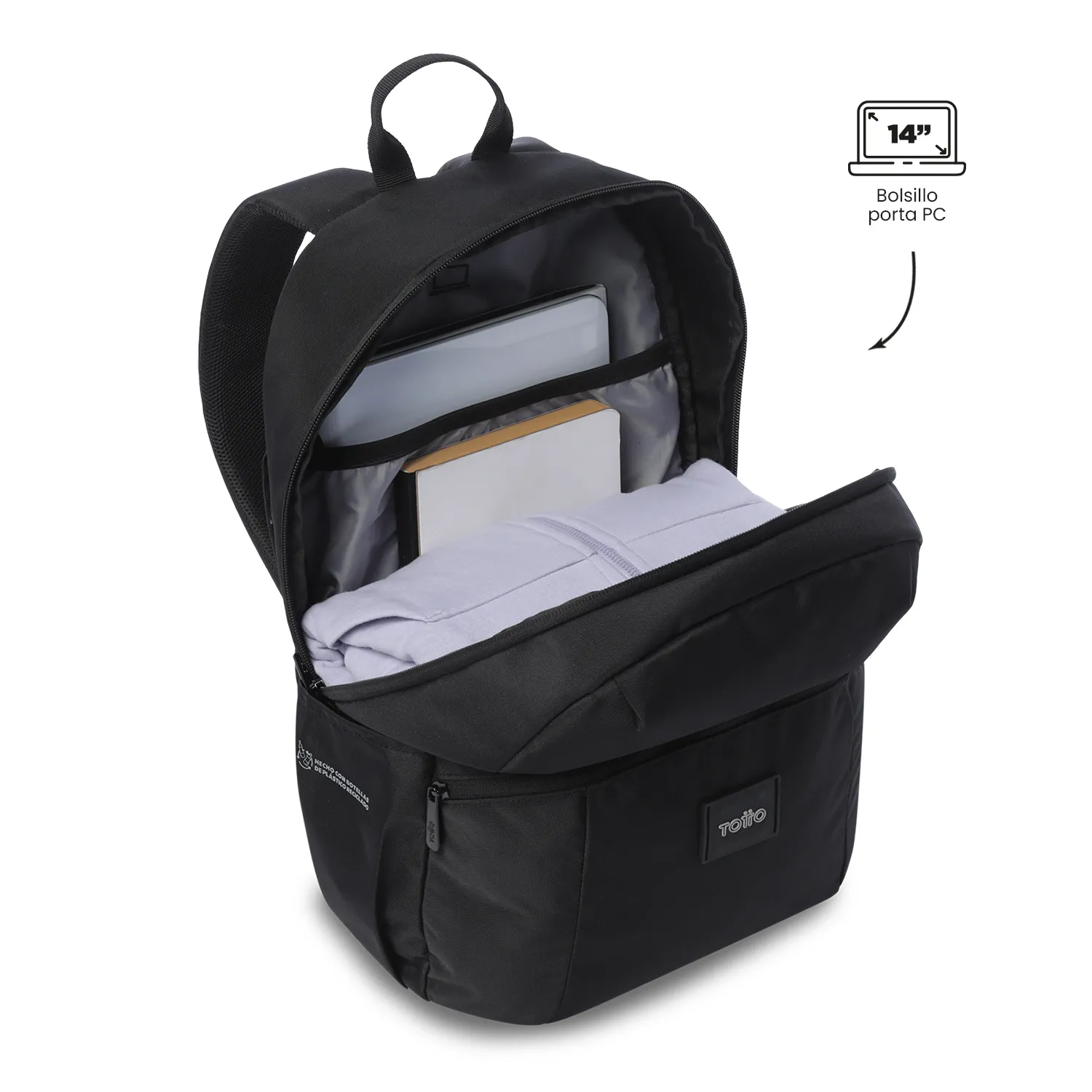 MORRAL TOTTO TRIK 2.0 PORTA PC 14" - TALLA M - NEGRO - Imagen 5