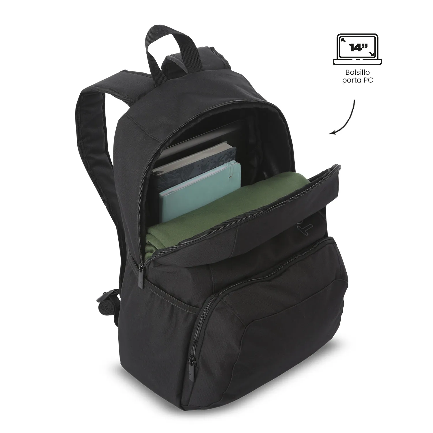 MORRAL TOTTO OMETTO 2.0 PORTA PC 14" - TALLA L - NEGRO - Imagen 5