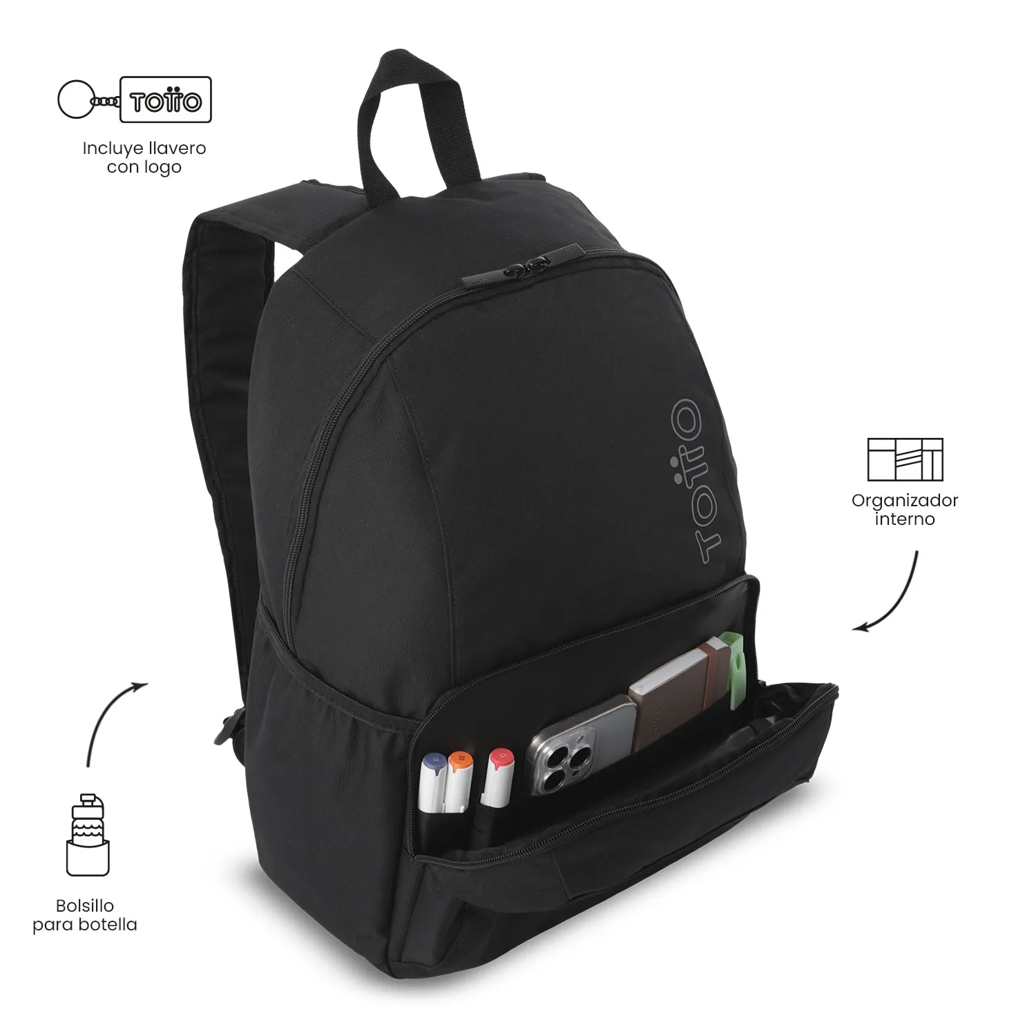 MORRAL TOTTO OMETTO 2.0 PORTA PC 14" - TALLA L - NEGRO - Imagen 6