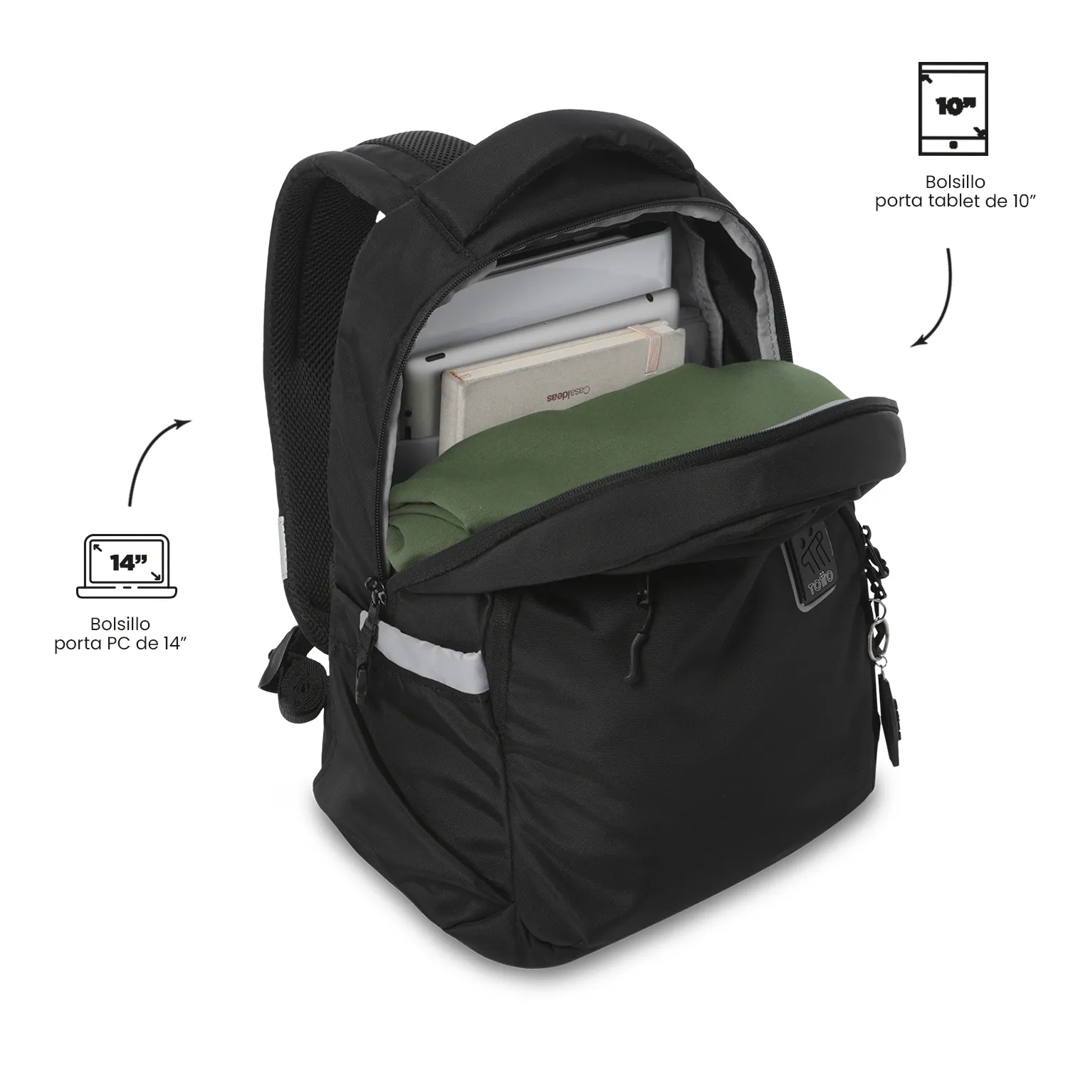 MORRAL TOTTO MISISIPI 2.0 PORTA PC 14" - TALLA M - NEGRO - Imagen 5