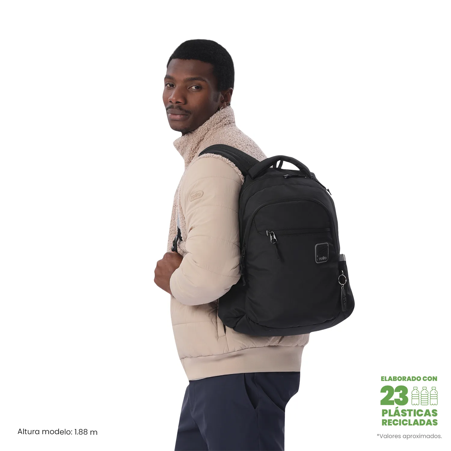 MORRAL TOTTO MISISIPI 2.0 PORTA PC 14" - TALLA M - NEGRO - Imagen 2