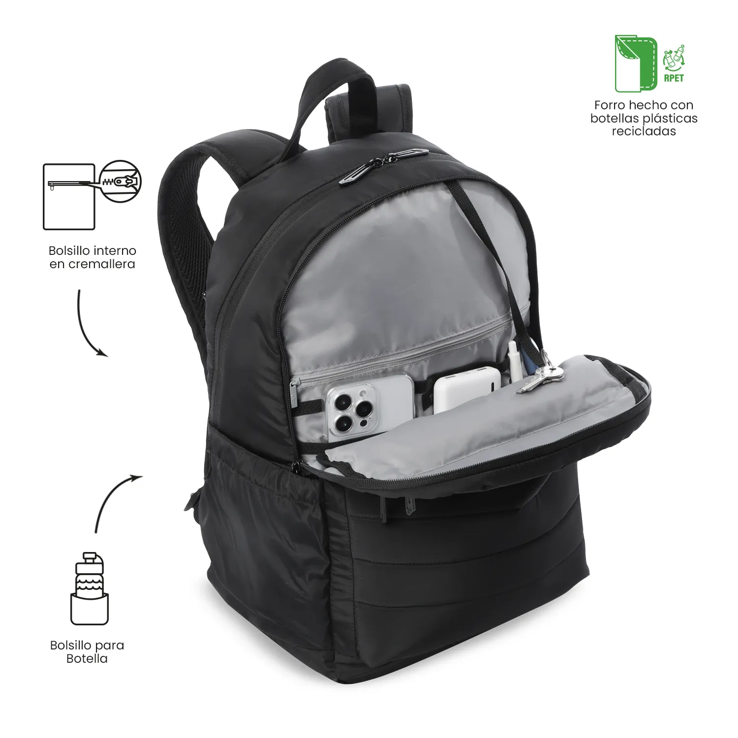 MORRAL TOTTO PLAINE 2.0 PORTA PC 14" - TALLA L - NEGRO - Imagen 6