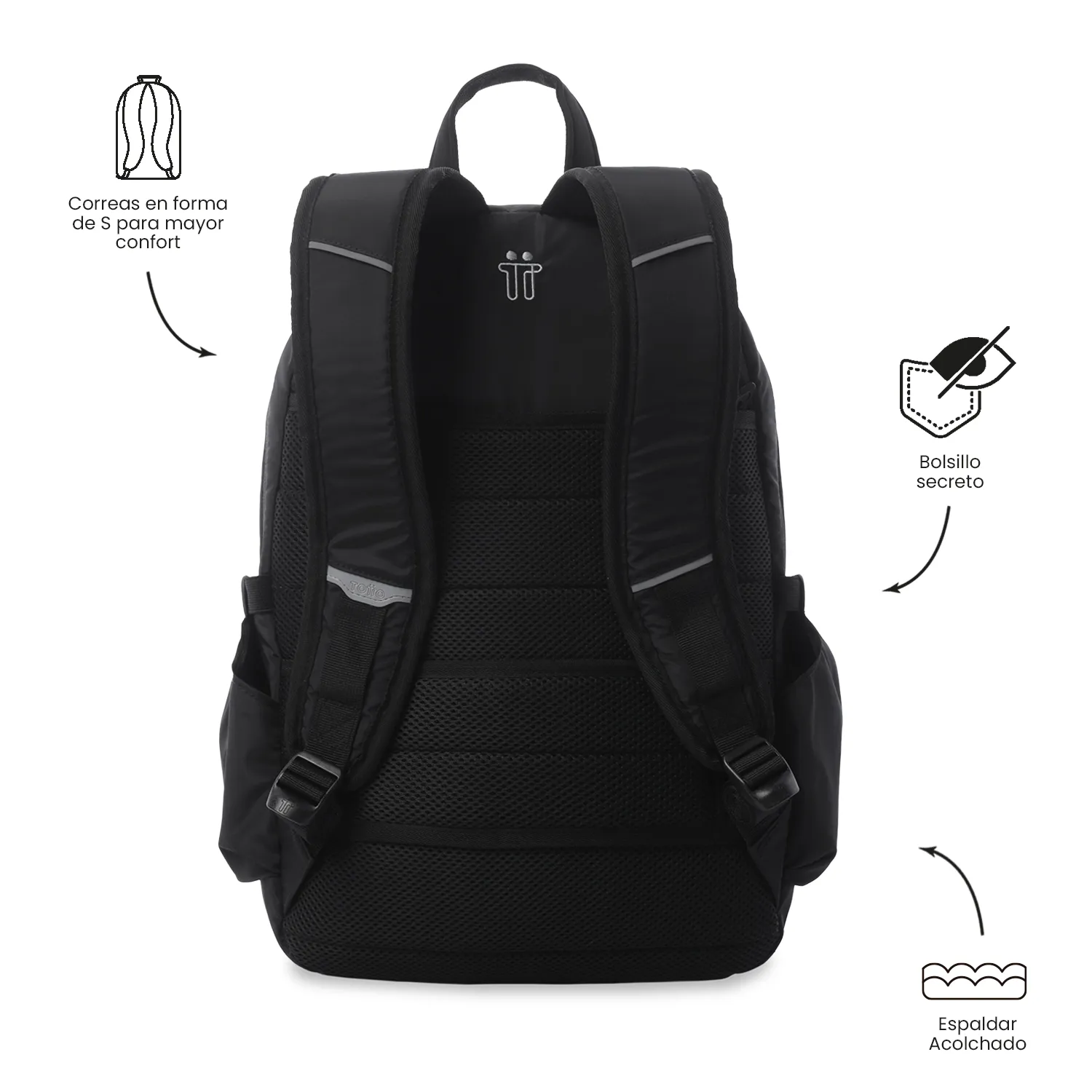 MORRAL TOTTO PLAINE 2.0 PORTA PC 14" - TALLA L - NEGRO - Imagen 4