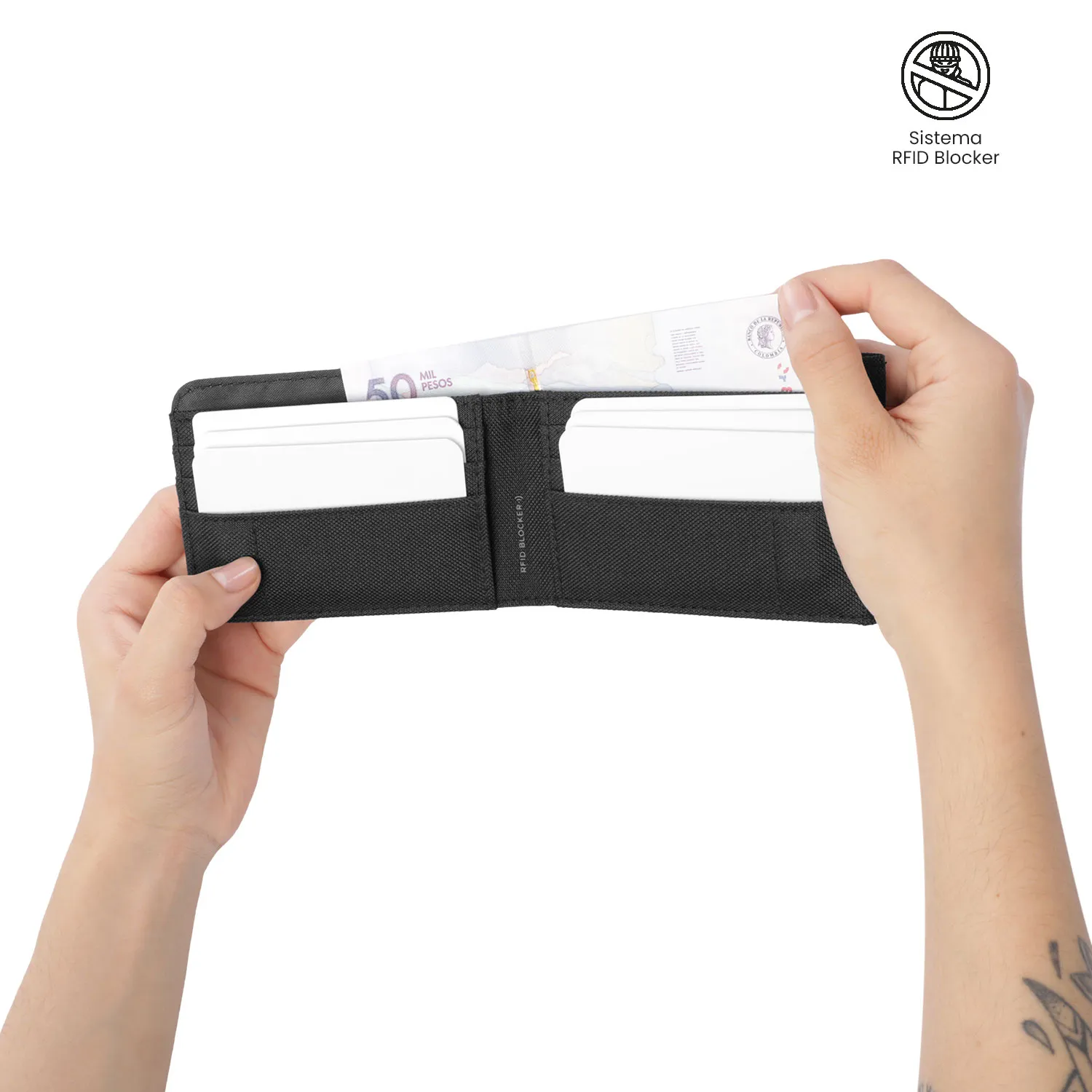 BILLETERA TOTTO WOOD 2 GRANDE RFID BLOCKER - NEGRO - Imagen 3