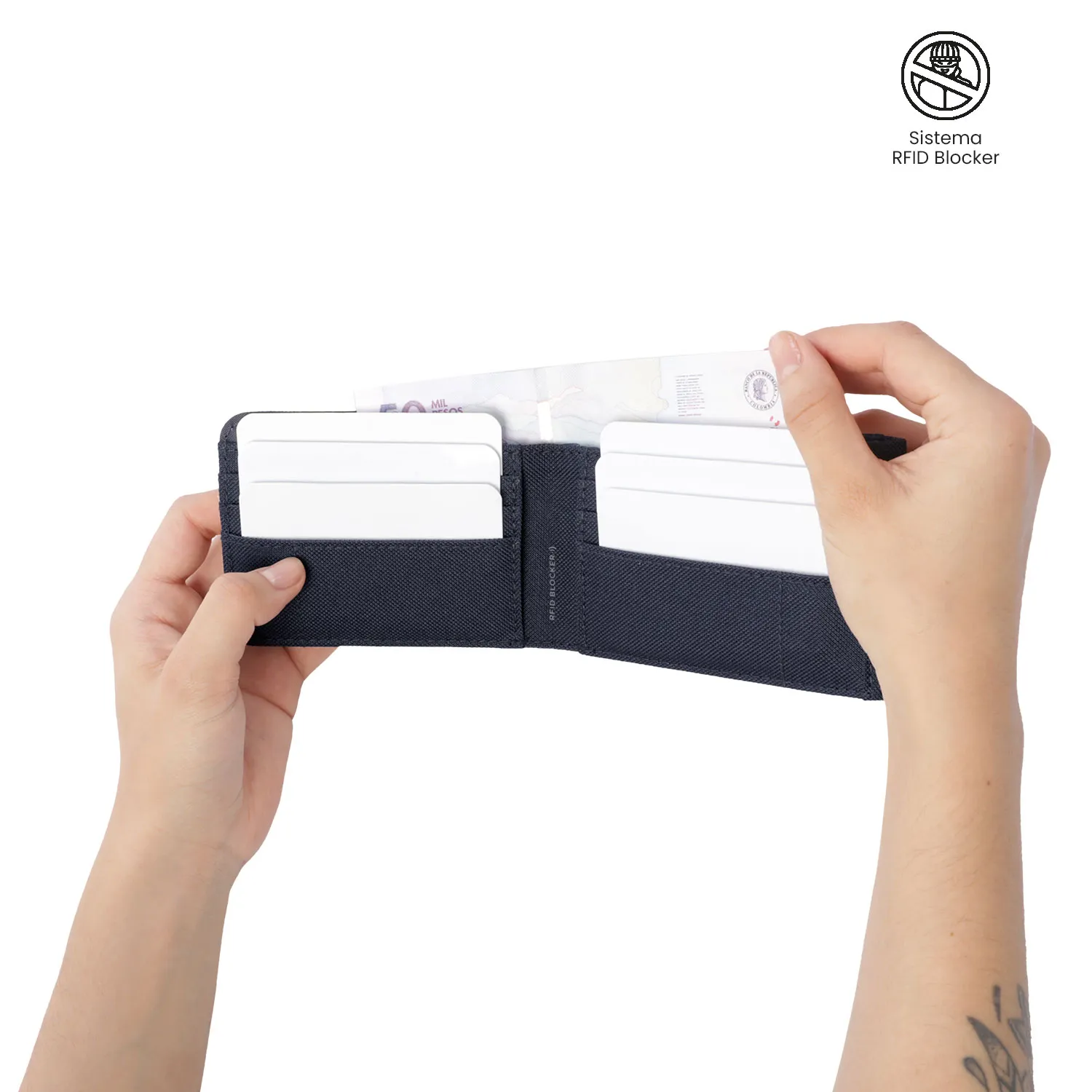 BILLETERA TOTTO WOOD 2 GRANDE RFID BLOCKER - AZUL - Imagen 3