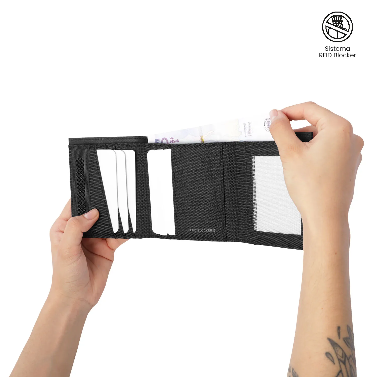 BILLETERA TOTTO RIVA GRANDE RFID BLOCKER - NEGRO - Imagen 3