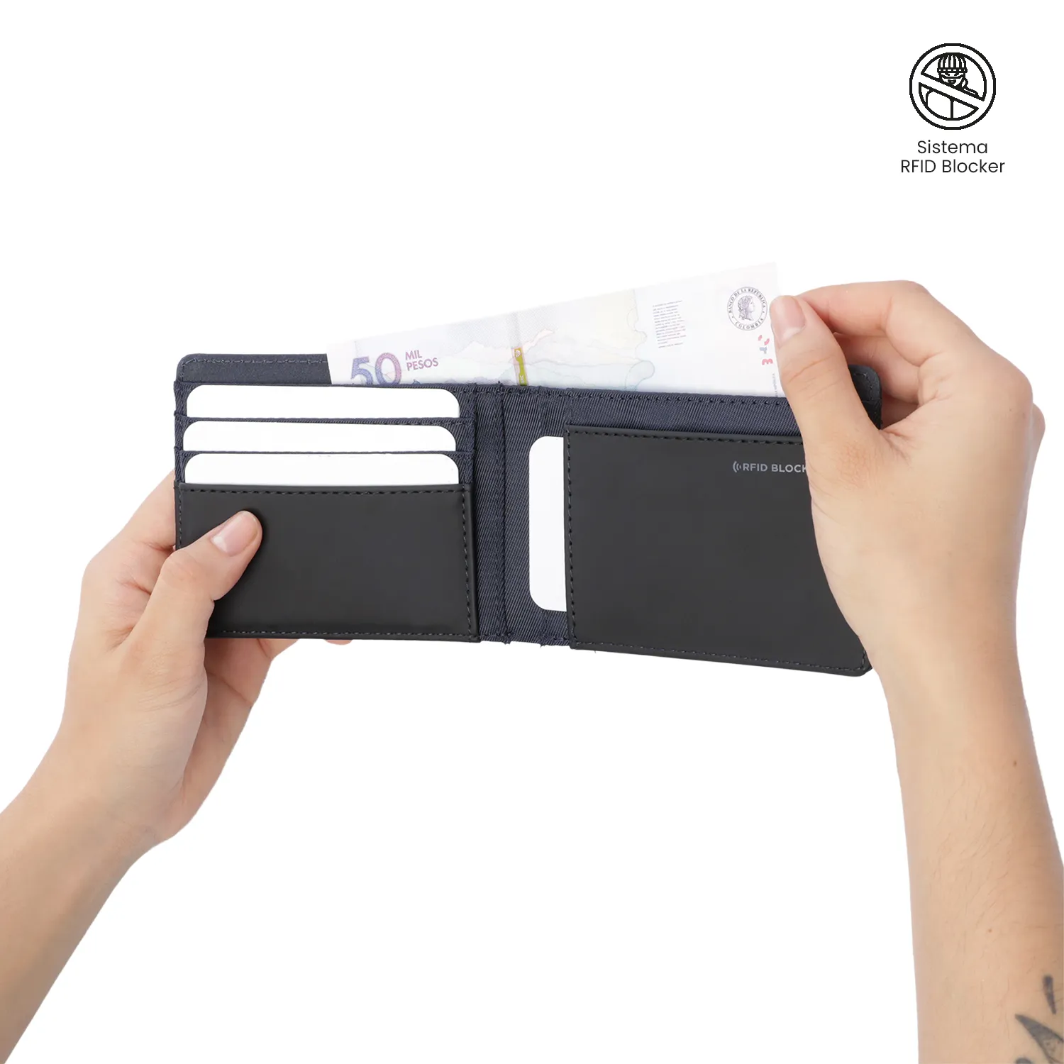 BILLETERA TOTTO NEXUS PEQUEÑA RFID BLOCKER - AZUL - Imagen 3