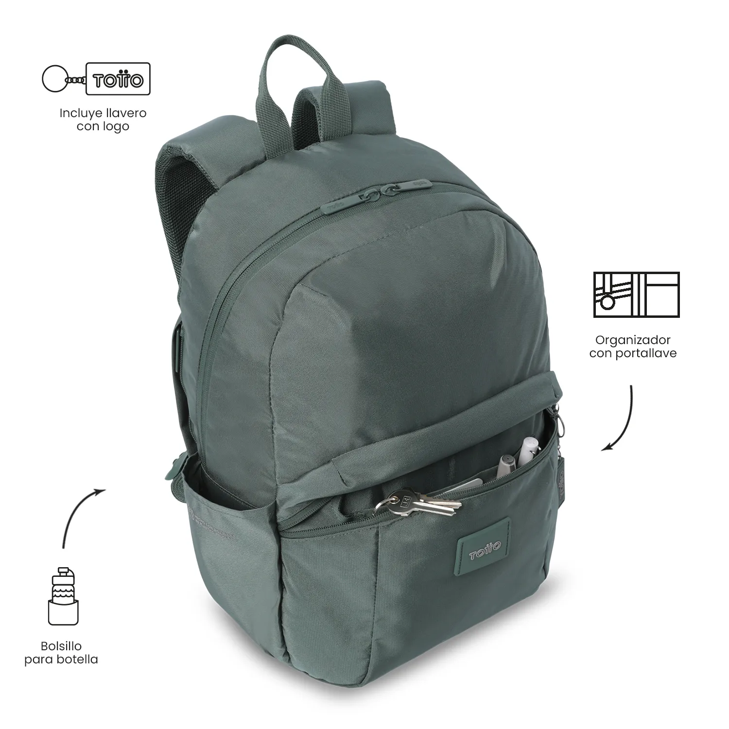 MORRAL TOTTO TRIK 2.0 PORTA PC 14" - TALLA M - VERDE - Imagen 6