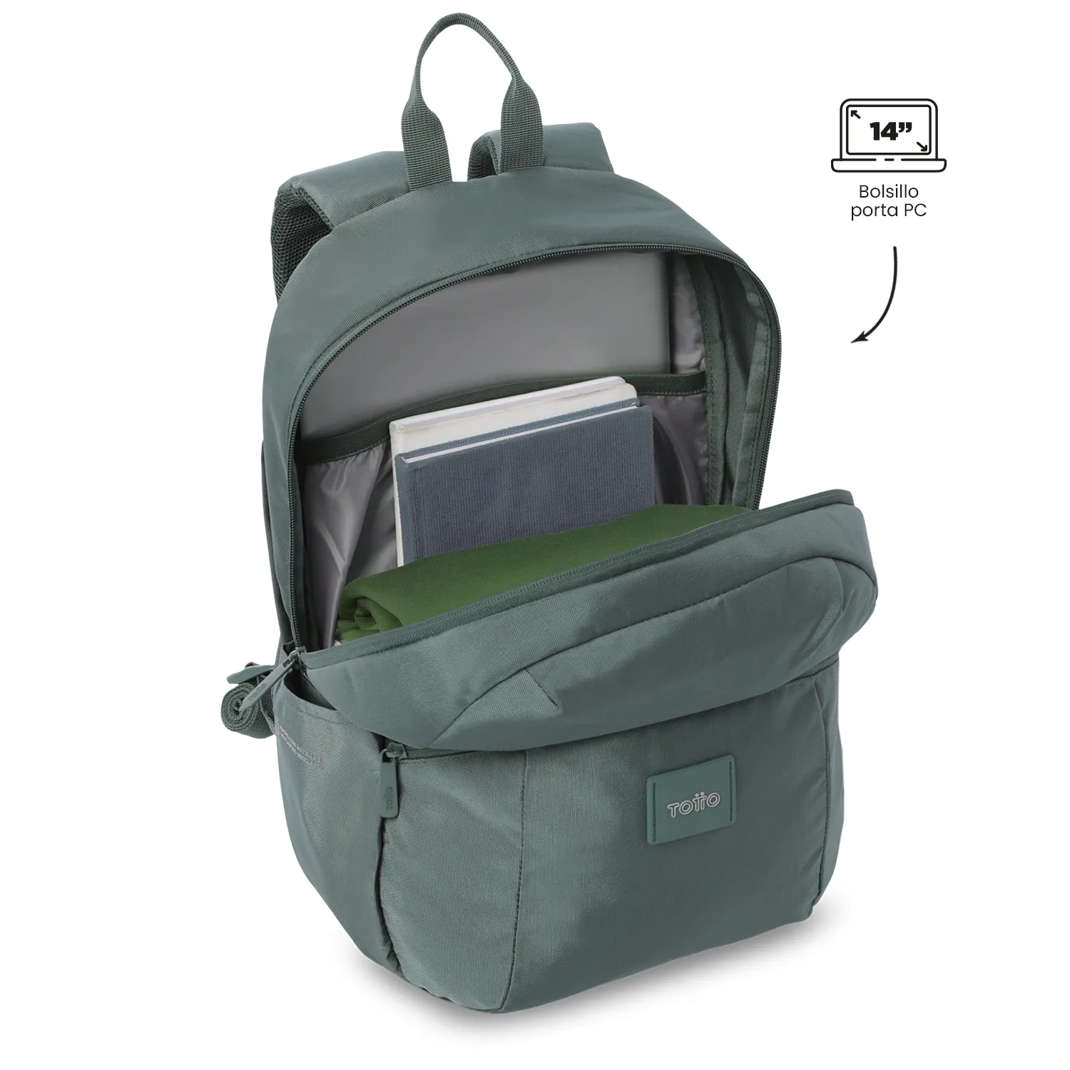 MORRAL TOTTO TRIK 2.0 PORTA PC 14" - TALLA M - VERDE - Imagen 5