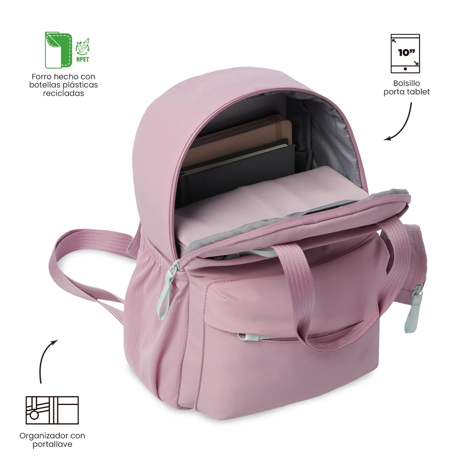 BOLSO MORRAL TOTTO SUZUKA PORTA TABLET 10" - ROSADO - Imagen 5