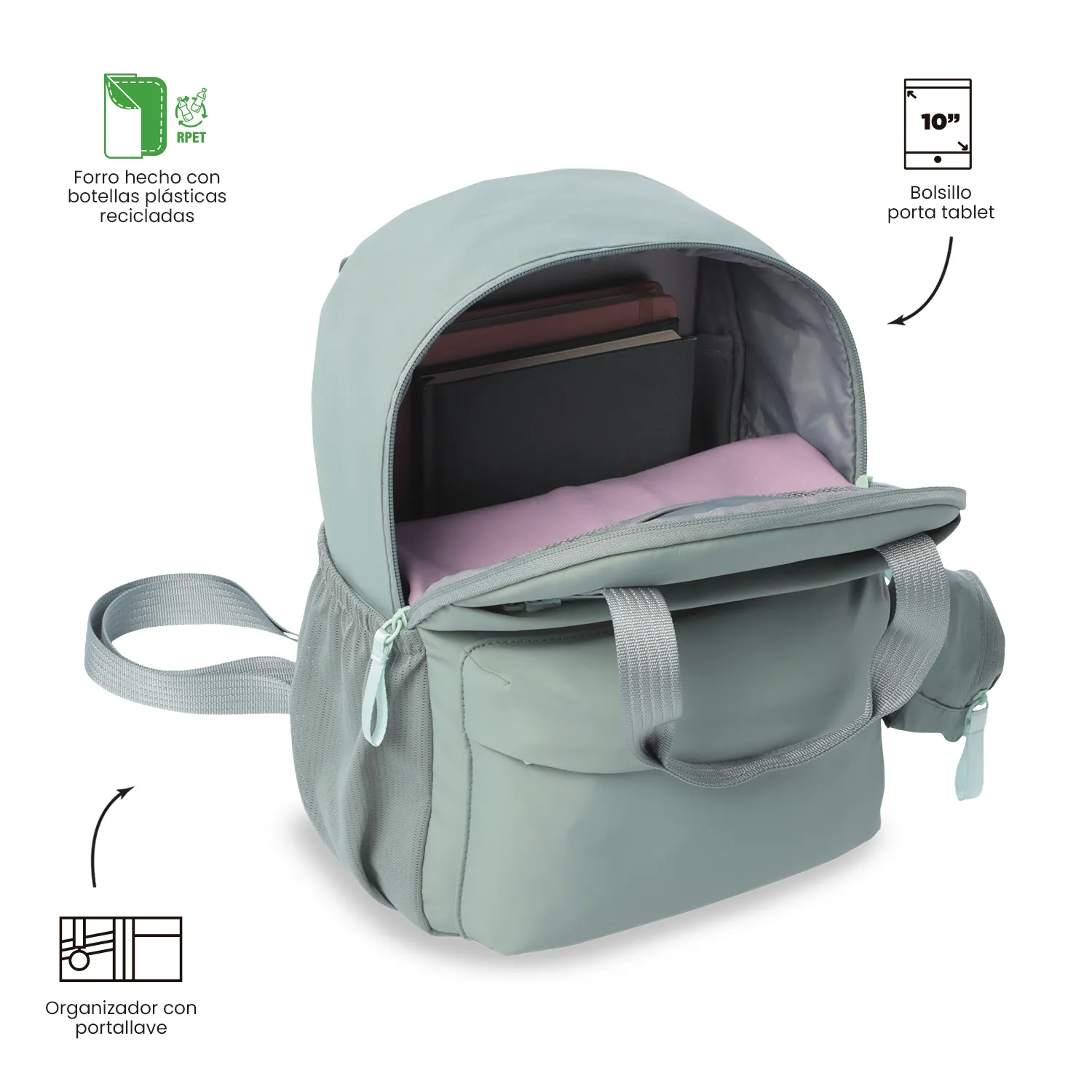 BOLSO MORRAL TOTTO SUZUKA PORTA TABLET 10" - VERDE - Imagen 5